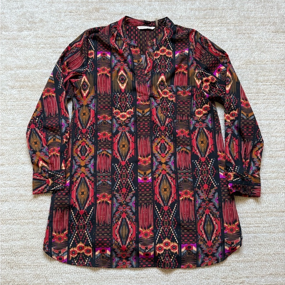 Soft Surroundings Tunic Top Size Small Black Red Peasant Fall